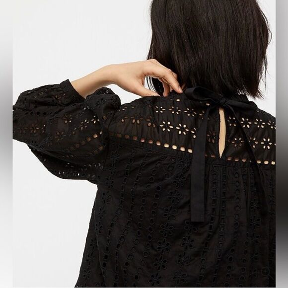 J. Crew White Eyelet Cotton Long Sleeve Tie Back Blouse - Picture 11 of 12